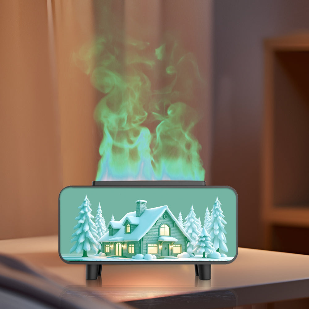 RGB Color Changing Flame Effect Humidifier & Essential Oil Diffuser with Picture-Style Fireplace Aromatherapy Machine