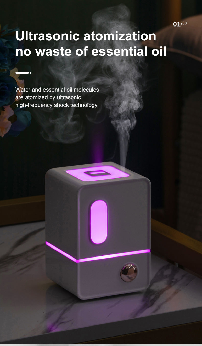 Mia Aroma Diffuser Retro Cube Ultrasonic Humidifier with Colorful Ambient Light for Bedroom & Desk