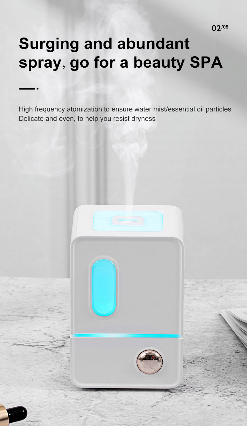 Retro Cube Ultrasonic Humidifier Mia Aroma Diffuser with Colorful Ambient Light for Bedroom & Desk