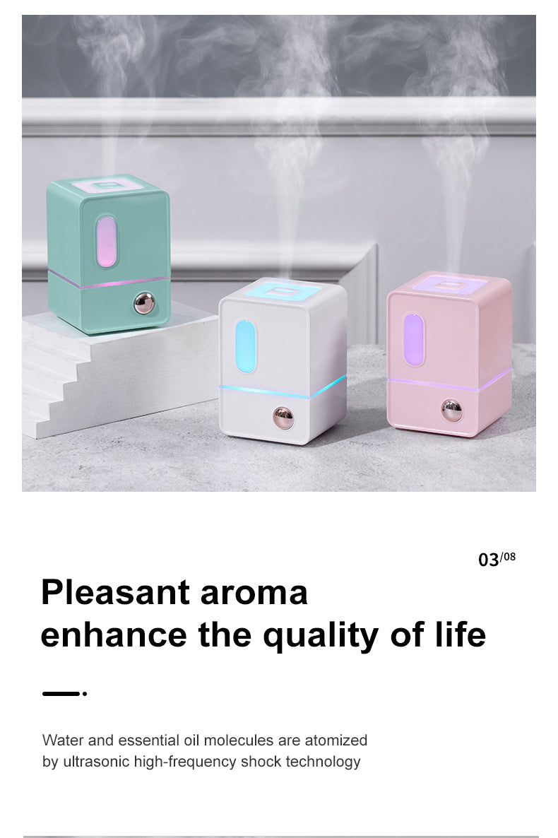 Retro Cube Ultrasonic Humidifier Mia Aroma Diffuser with Colorful Ambient Light for Bedroom & Desk