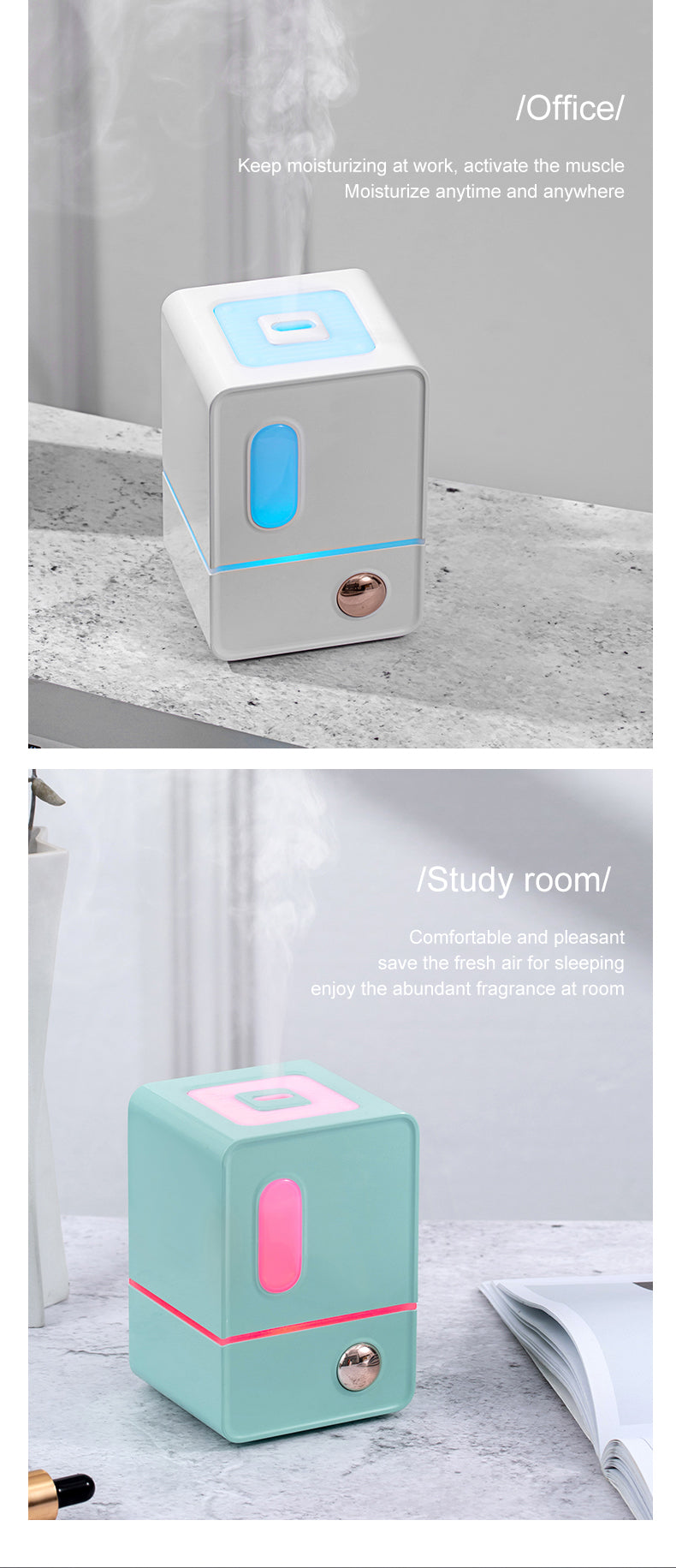 Mia Aroma Diffuser Retro Cube Ultrasonic Humidifier with Colorful Ambient Light for Bedroom & Desk