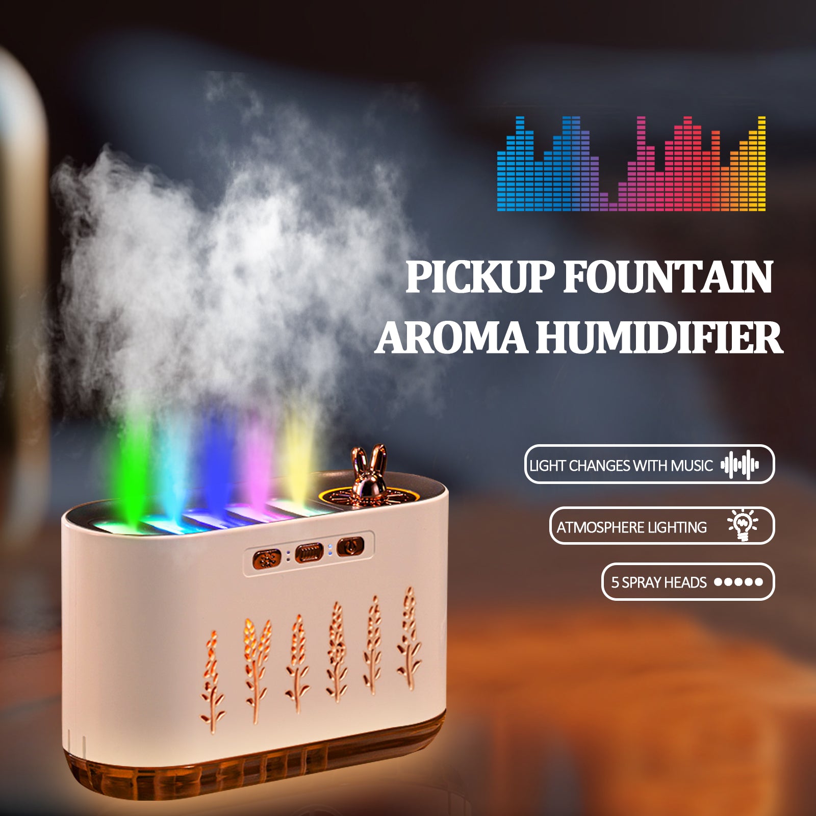 Sound Pickup Fountain Aromatherapy Humidifier Colorful Light & Dynamic Mist Humidifier