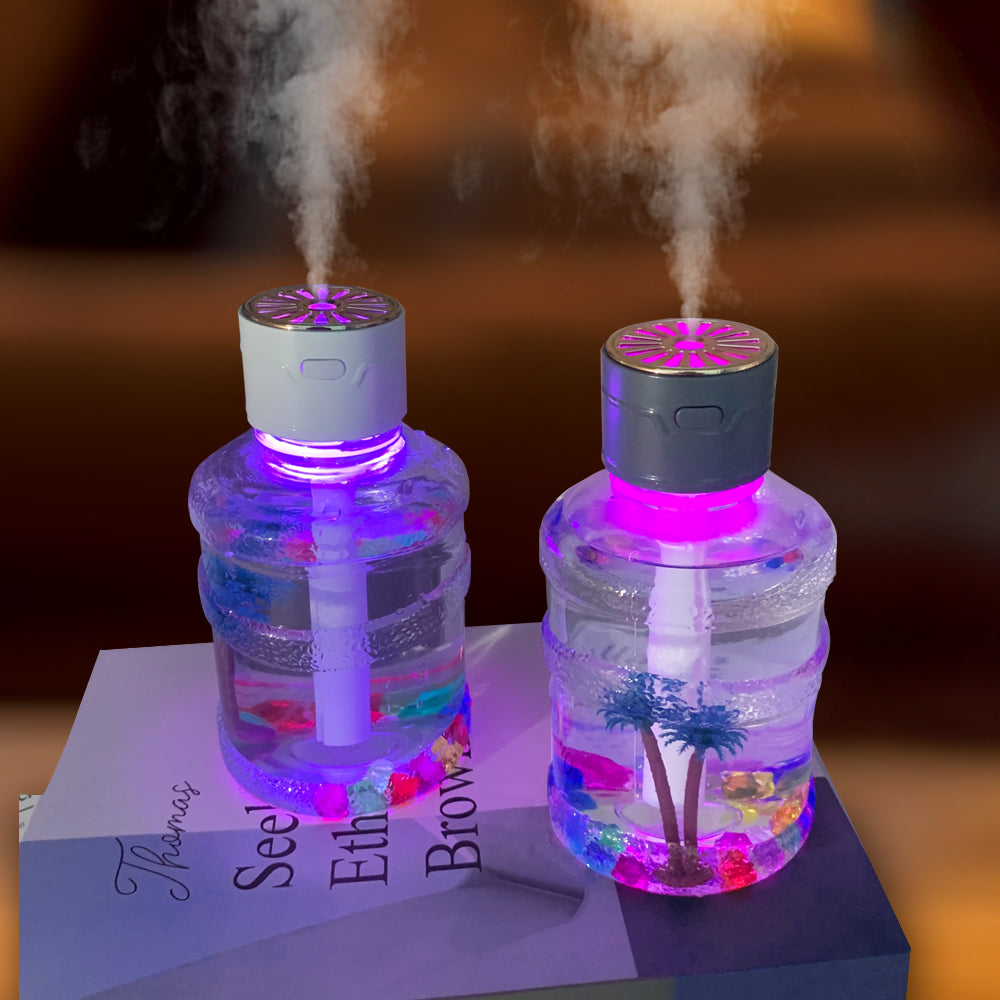 Tontong Bucket Micro-Landscape Humidifier - Portable USB-Powered Ultrasonic Humidifier with Colorful LED & Decorative Scene