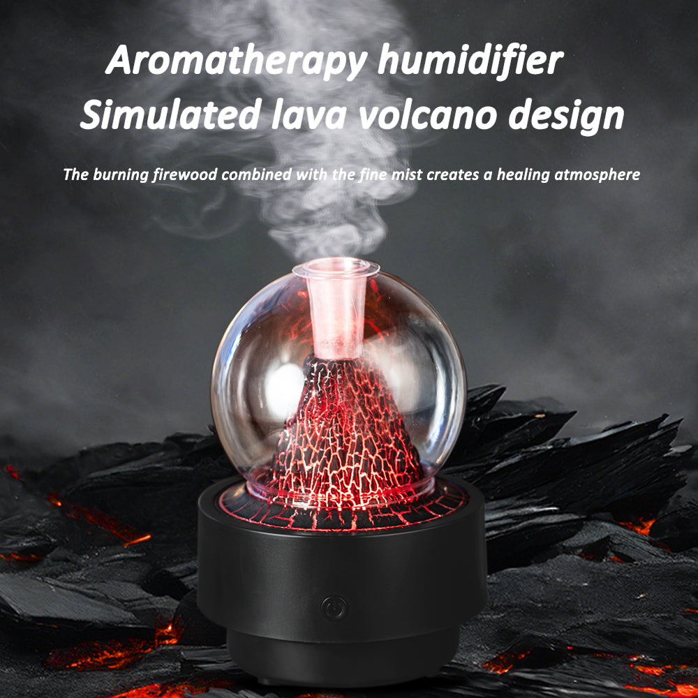 Volcano-Style Ultrasonic Humidifier with Transparent Glass Dome & RGB LED Light Lava Mountain Aromatherapy Machine (With Cover Version)