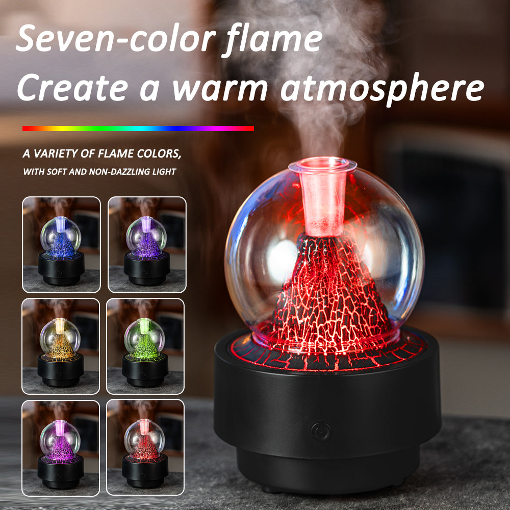 Lava Mountain Aromatherapy Machine (With Cover Version) - Volcano-Style Ultrasonic Humidifier with Transparent Glass Dome & RGB LED Light