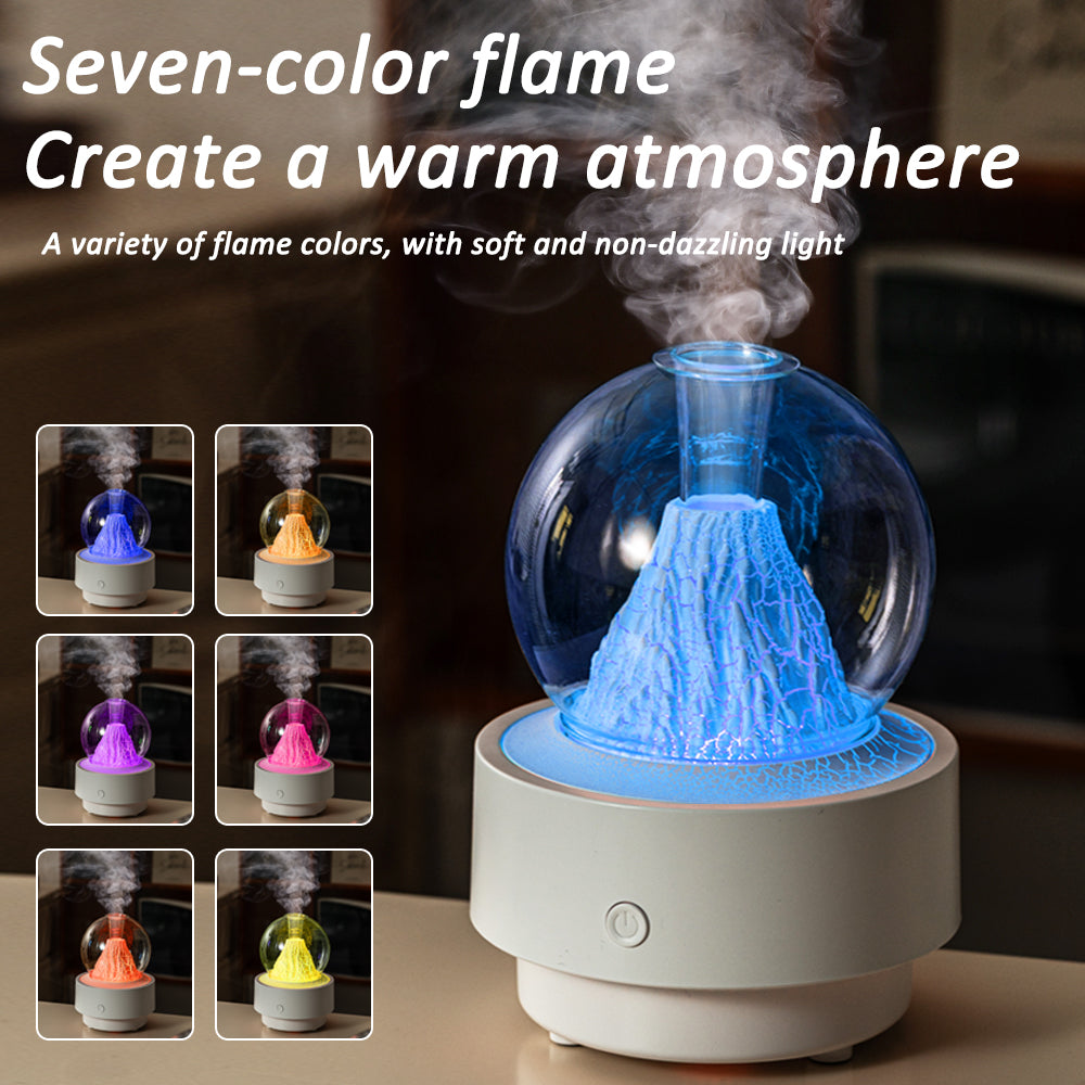 Volcano-Style Ultrasonic Humidifier with Transparent Glass Dome & RGB LED Light Lava Mountain Aromatherapy Machine (With Cover Version)