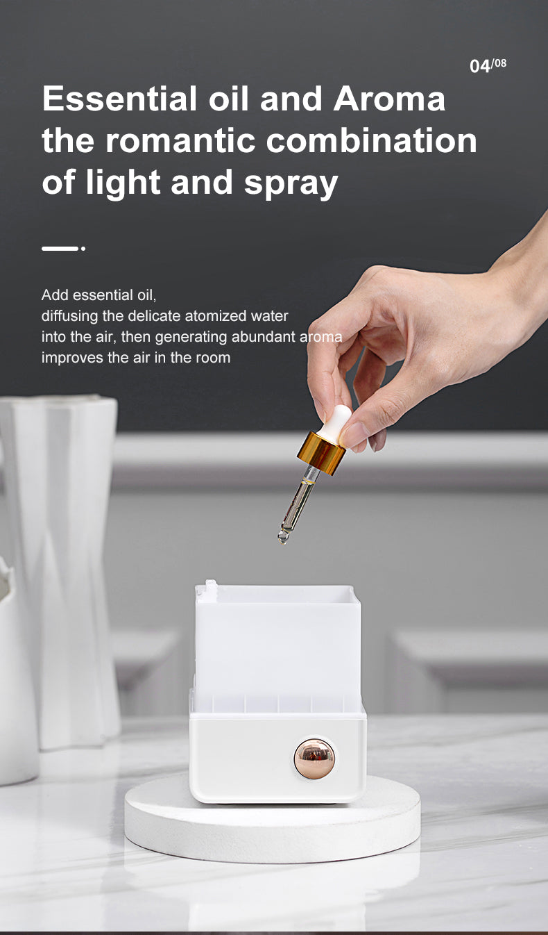 Retro Cube Ultrasonic Humidifier Mia Aroma Diffuser with Colorful Ambient Light for Bedroom & Desk