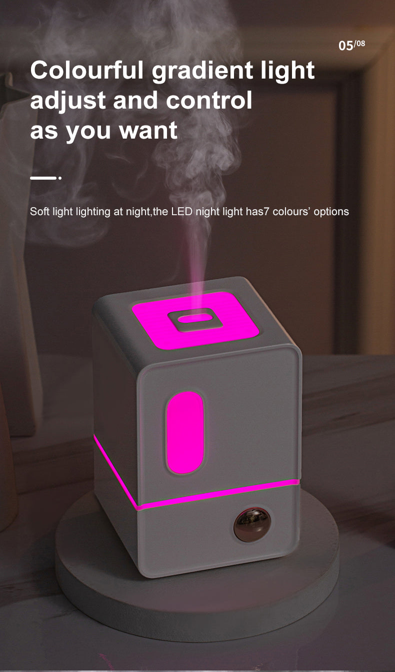 Retro Cube Ultrasonic Humidifier Mia Aroma Diffuser with Colorful Ambient Light for Bedroom & Desk