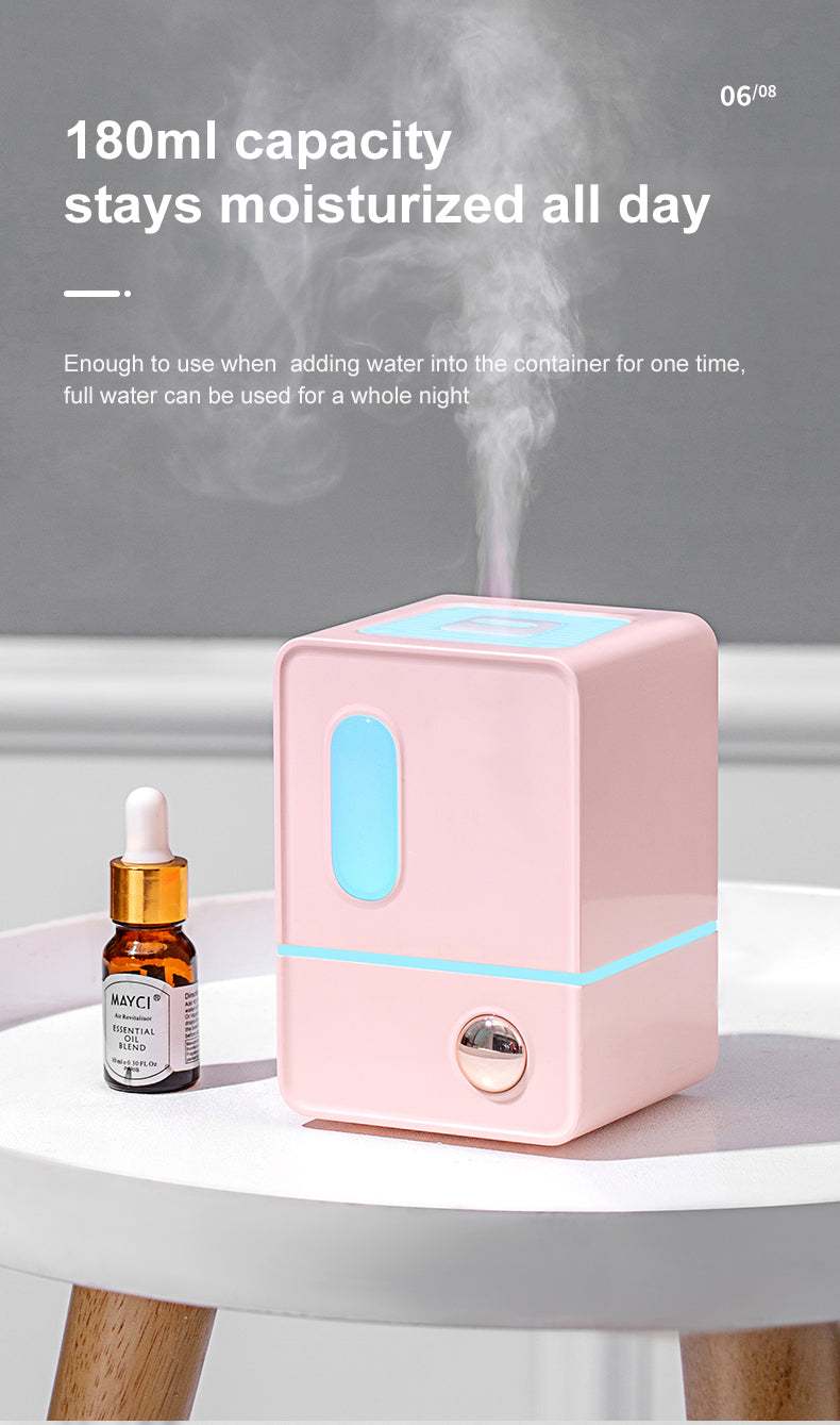 Retro Cube Ultrasonic Humidifier Mia Aroma Diffuser with Colorful Ambient Light for Bedroom & Desk