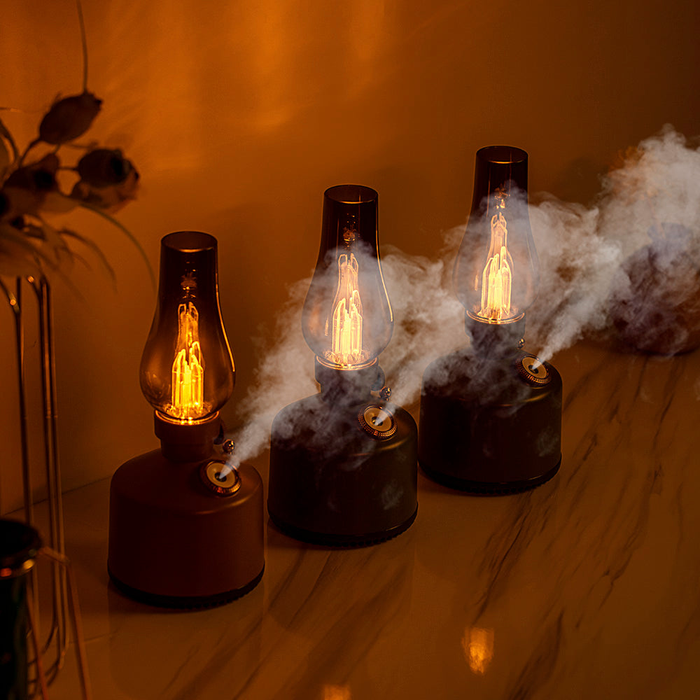 Rechargeable Battery-Powered Ultrasonic Humidifier with Warm Ambient Light for Bedroom & Desk Time Lamp Humidifier