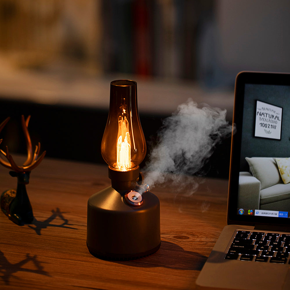 Rechargeable Battery-Powered Ultrasonic Humidifier with Warm Ambient Light for Bedroom & Desk Time Lamp Humidifier