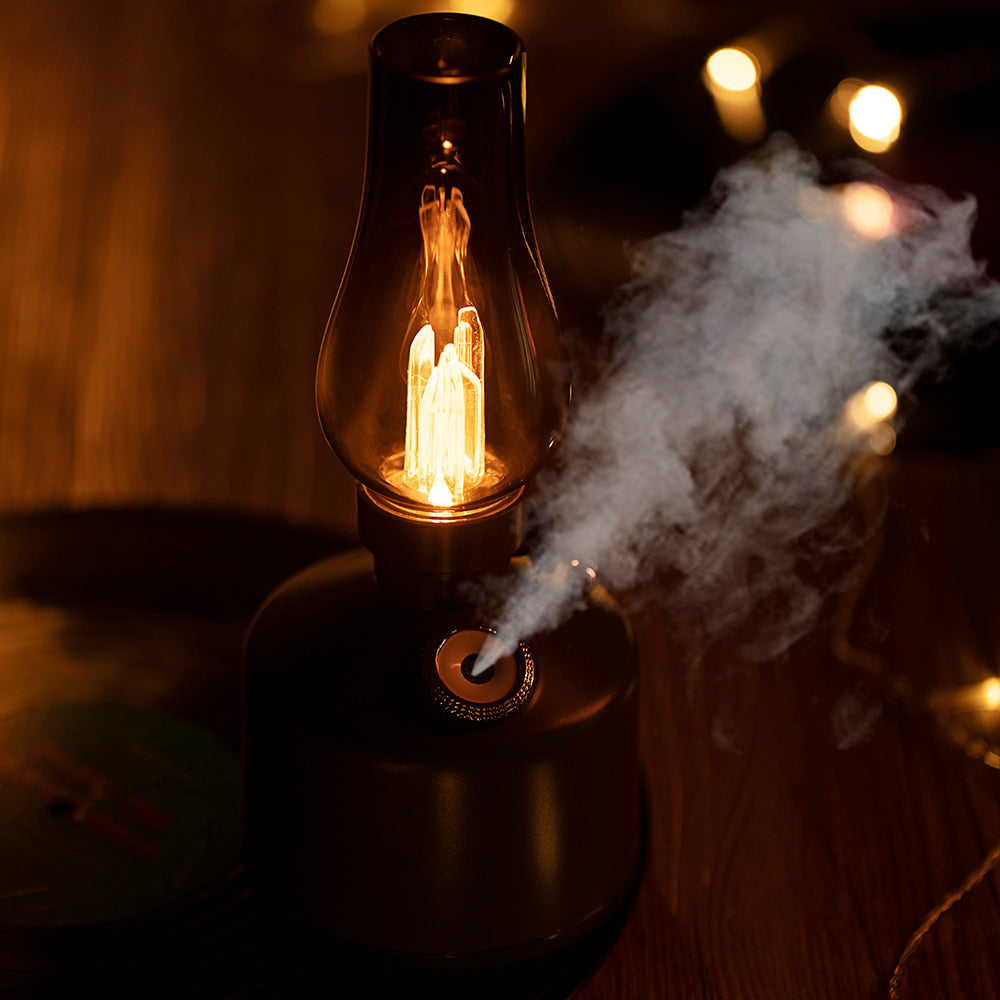 Rechargeable Battery-Powered Ultrasonic Humidifier with Warm Ambient Light for Bedroom & Desk Time Lamp Humidifier