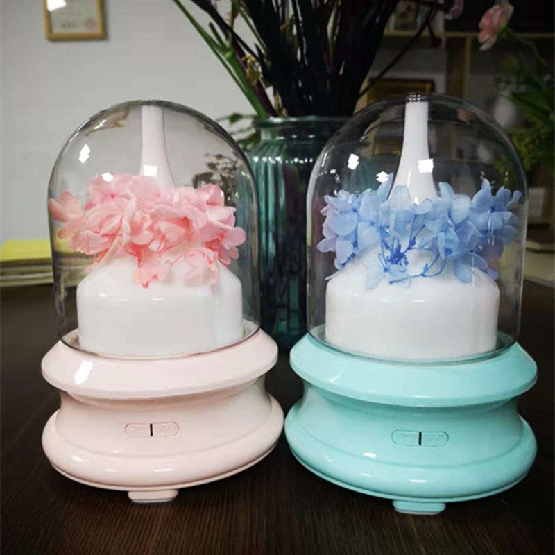 Flowing Light Bottle Aromatherapy Humidifier - Eternal Hydrangea Flower Style Ultrasonic Diffuser with Ambient Light