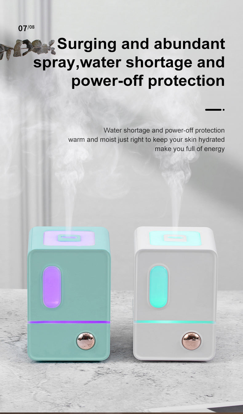 Retro Cube Ultrasonic Humidifier Mia Aroma Diffuser with Colorful Ambient Light for Bedroom & Desk
