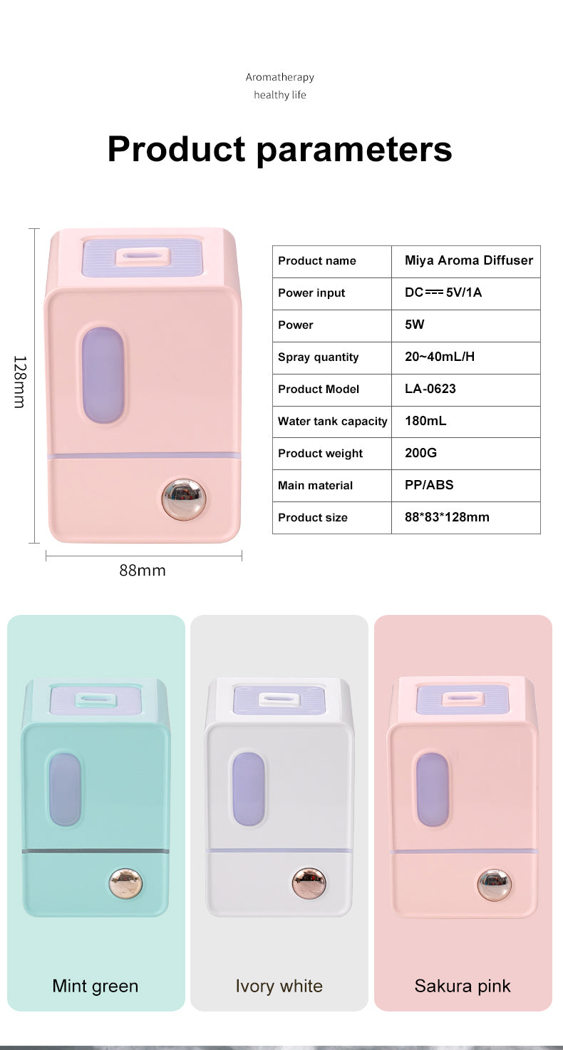Retro Cube Ultrasonic Humidifier Mia Aroma Diffuser with Colorful Ambient Light for Bedroom & Desk