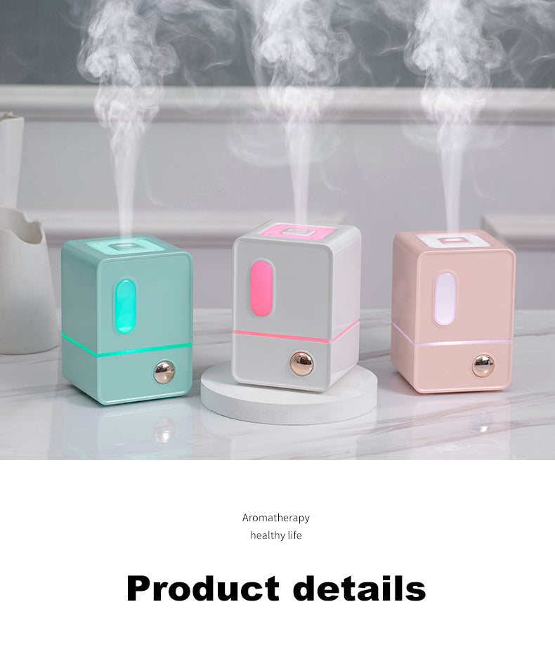 Retro Cube Ultrasonic Humidifier Mia Aroma Diffuser with Colorful Ambient Light for Bedroom & Desk