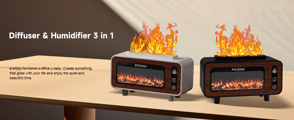 Flameless Fireplace Humidifier & Essential Oil Diffuser 3-in-1 Wooden Fireplace Aromatherapy Machine