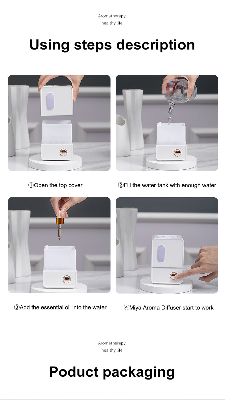 Retro Cube Ultrasonic Humidifier Mia Aroma Diffuser with Colorful Ambient Light for Bedroom & Desk