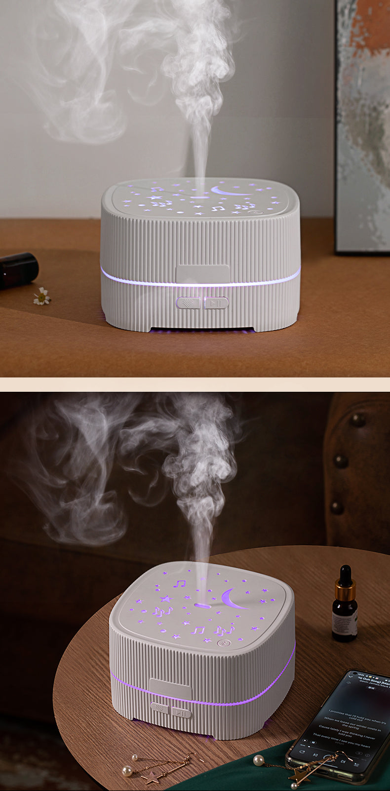 Bluetooth Speaker & Starry Sky Ambient Light Music Aroma Diffuser - 3-in-1 Ultrasonic Humidifier
