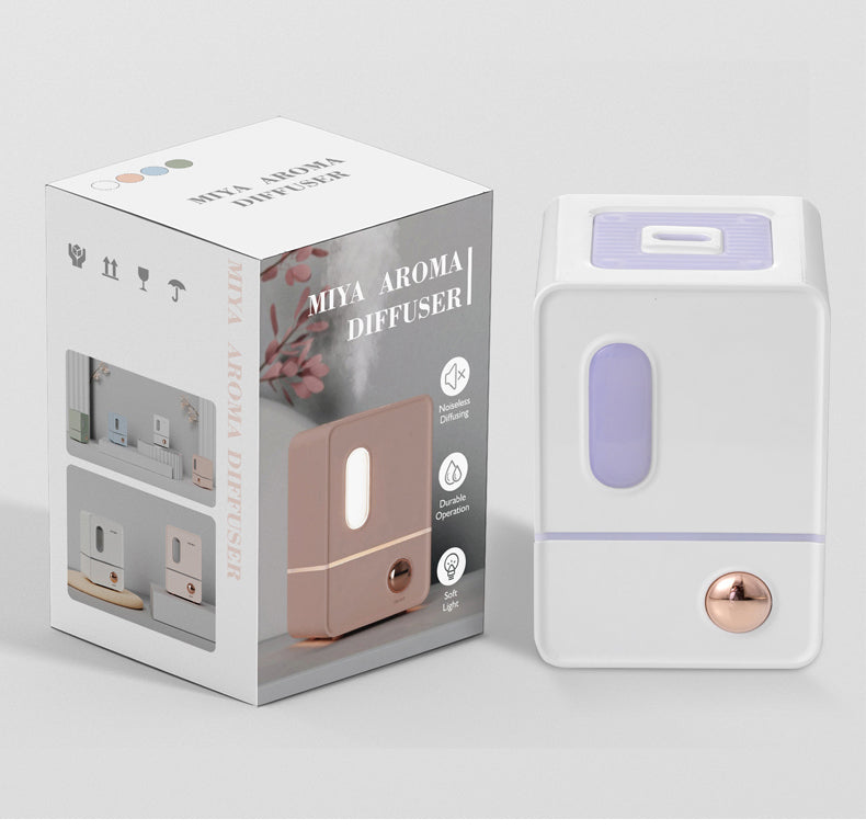 Retro Cube Ultrasonic Humidifier Mia Aroma Diffuser with Colorful Ambient Light for Bedroom & Desk
