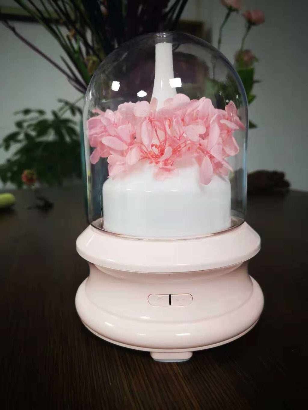 Flowing Light Bottle Aromatherapy Humidifier - Eternal Hydrangea Flower Style Ultrasonic Diffuser with Ambient Light
