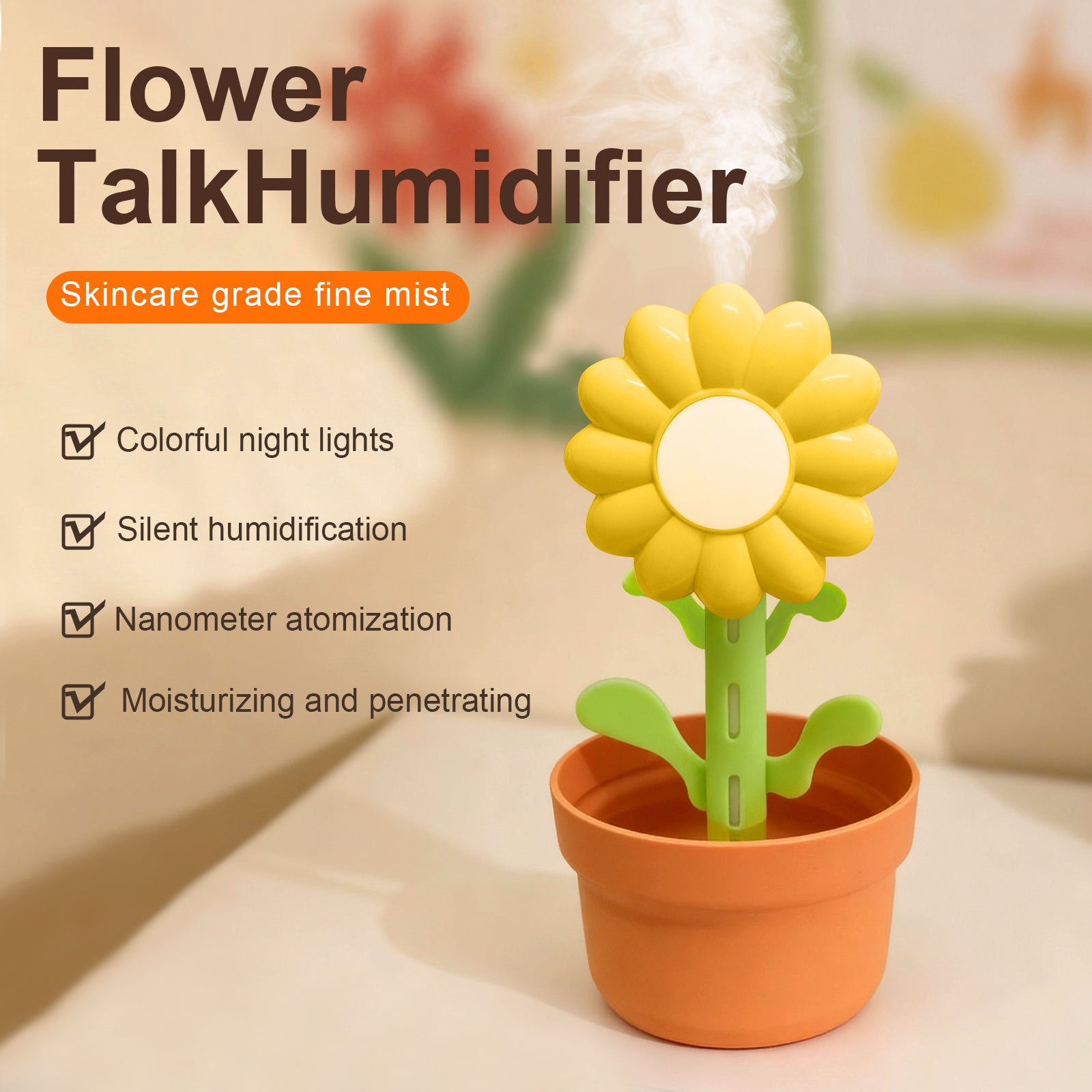 Cute Sunflower Aromatherapy Diffuser with Colorful Gradient Lighting