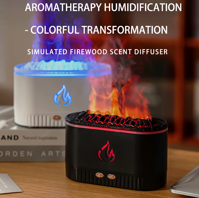 Wood-Fired Aroma Diffuser with Realistic Flame Effect - Ultrasonic Humidifier & Aromatherapy Diffuser for Home & Yoga