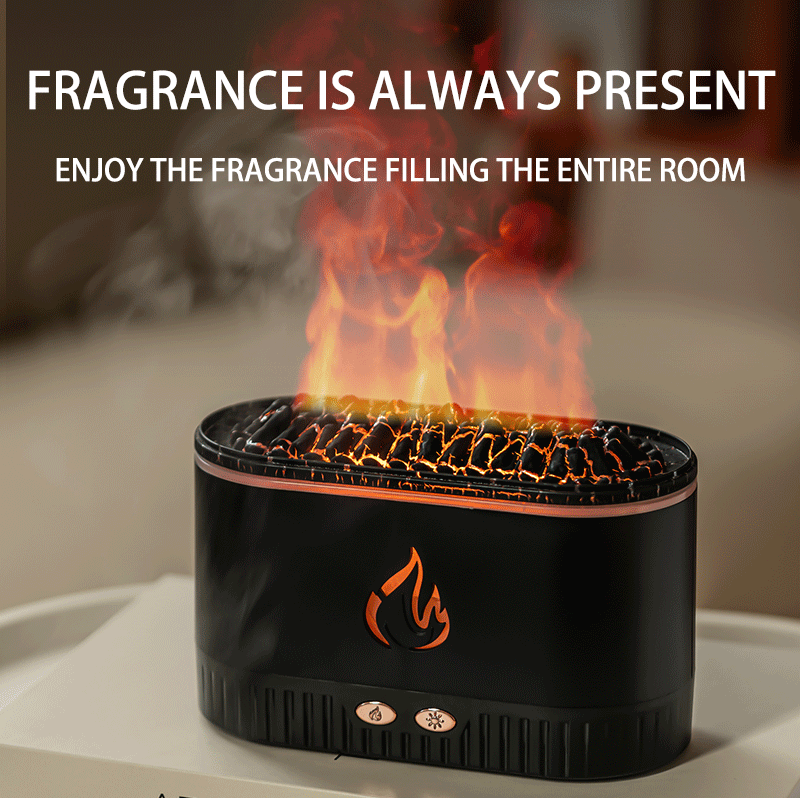 Wood-Fired Aroma Diffuser with Realistic Flame Effect - Ultrasonic Humidifier & Aromatherapy Diffuser for Home & Yoga