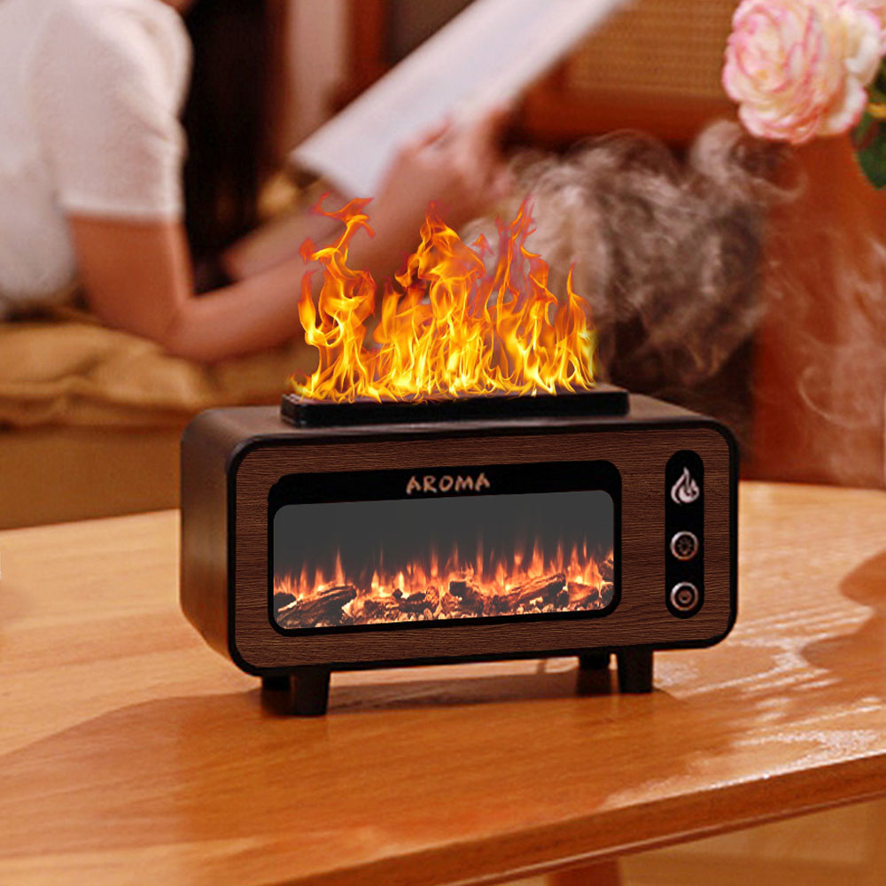 Flameless Fireplace Humidifier & Essential Oil Diffuser 3-in-1 Wooden Fireplace Aromatherapy Machine