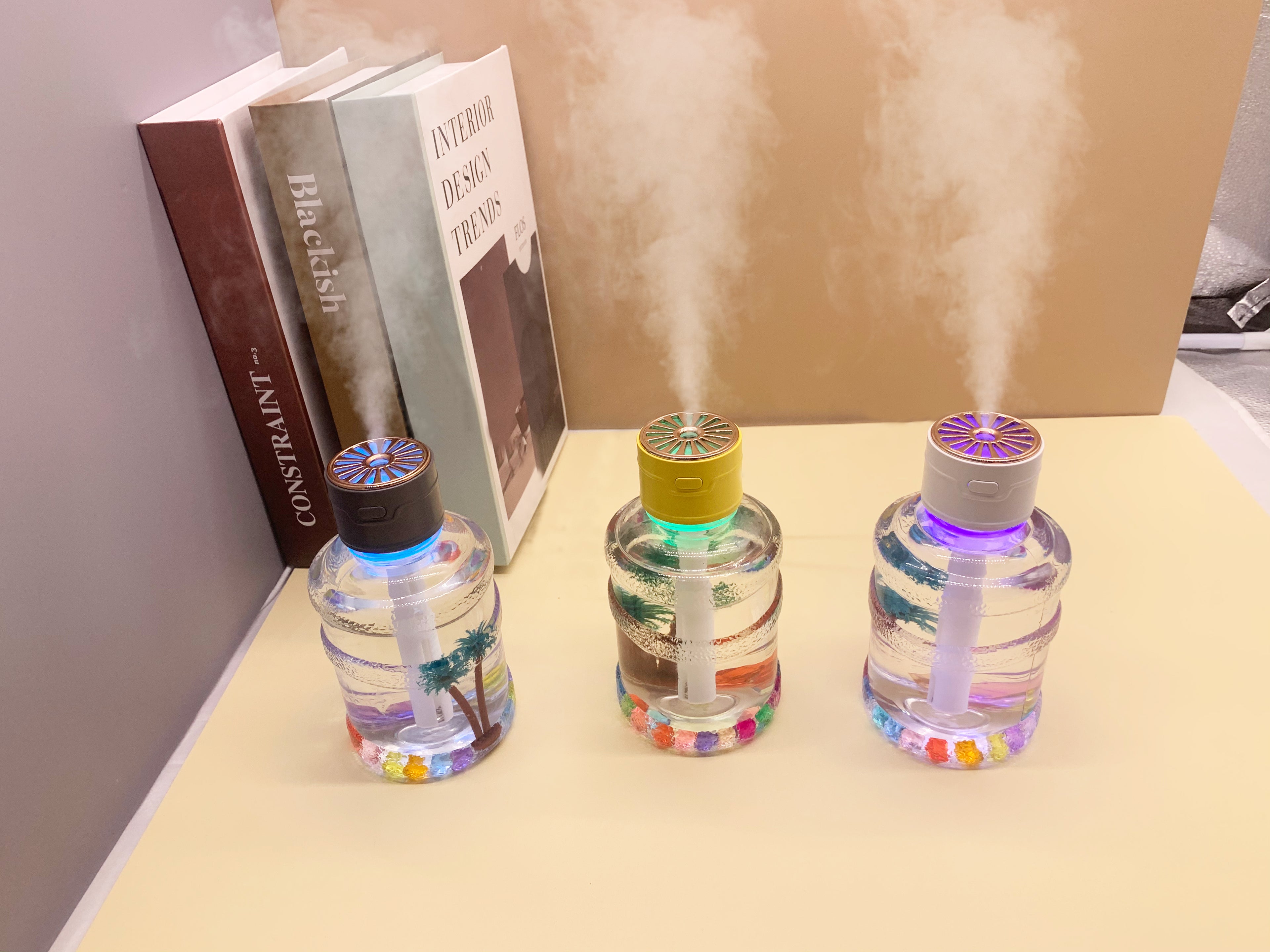 Portable USB-Powered Ultrasonic Humidifier with Colorful LED & Decorative Scene Tontong Bucket Micro-Landscape Humidifier
