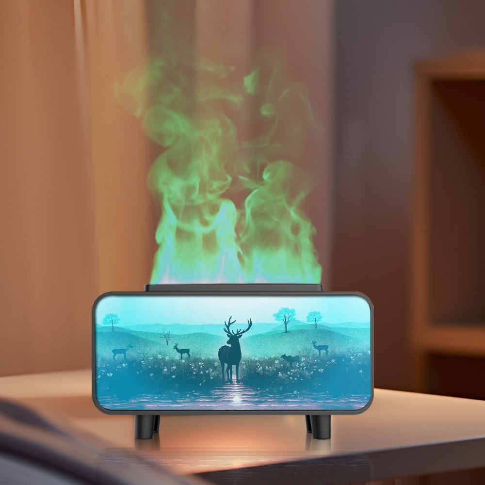 RGB Color Changing Flame Effect Humidifier & Essential Oil Diffuser with Picture-Style Fireplace Aromatherapy Machine