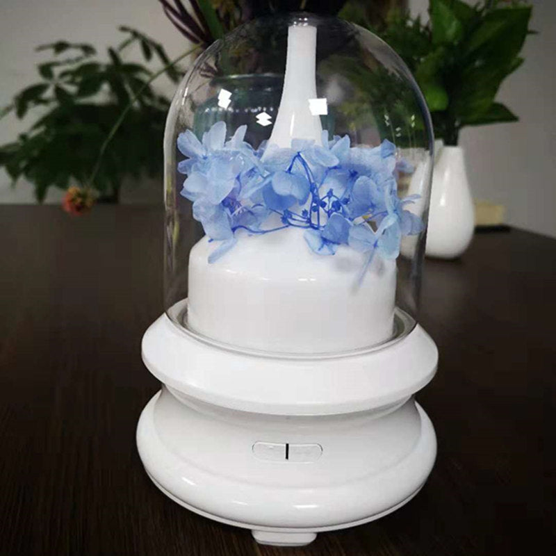 Flowing Light Bottle Aromatherapy Humidifier - Eternal Hydrangea Flower Style Ultrasonic Diffuser with Ambient Light
