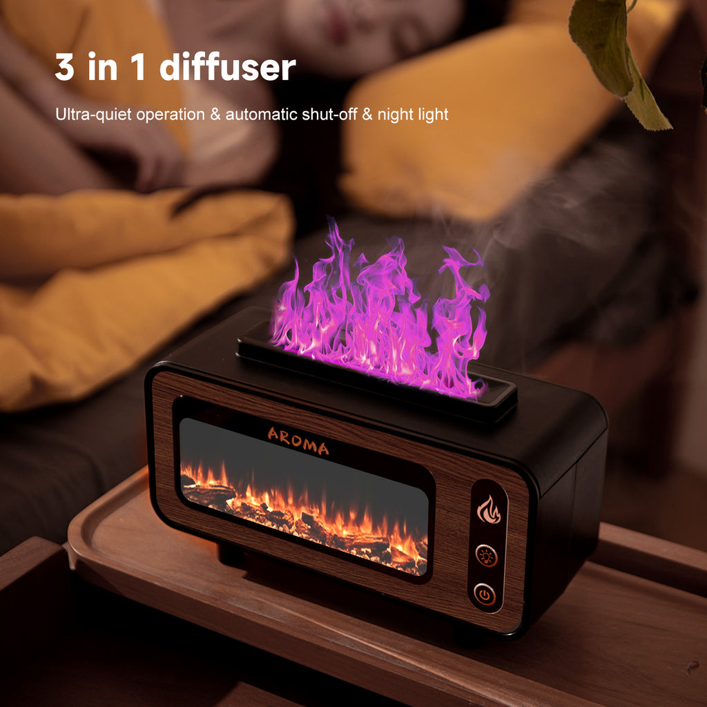 Flameless Fireplace Humidifier & Essential Oil Diffuser 3-in-1 Wooden Fireplace Aromatherapy Machine