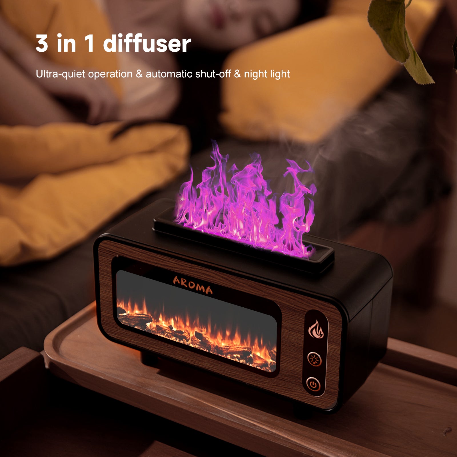 Flameless Fireplace Humidifier & Essential Oil Diffuser 3-in-1 Wooden Fireplace Aromatherapy Machine