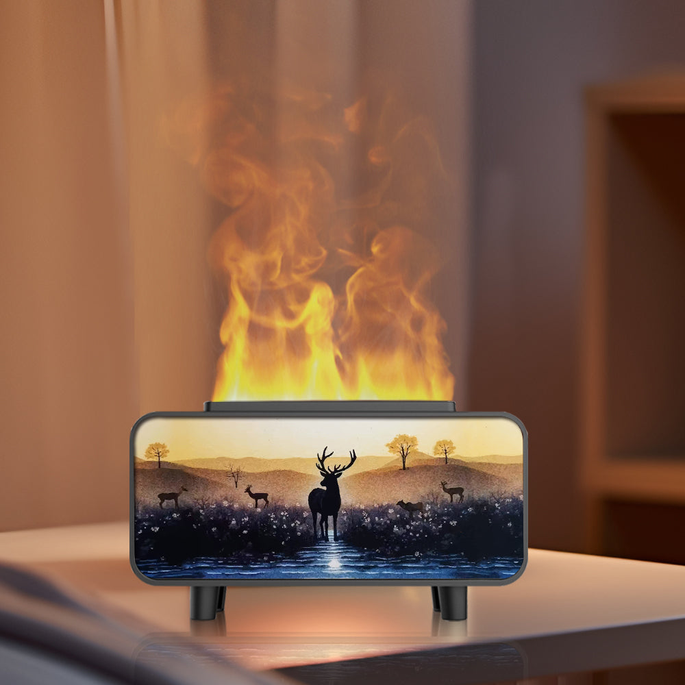 Picture-Style Fireplace Aromatherapy Machine - RGB Color Changing Flame Effect Humidifier & Essential Oil Diffuser