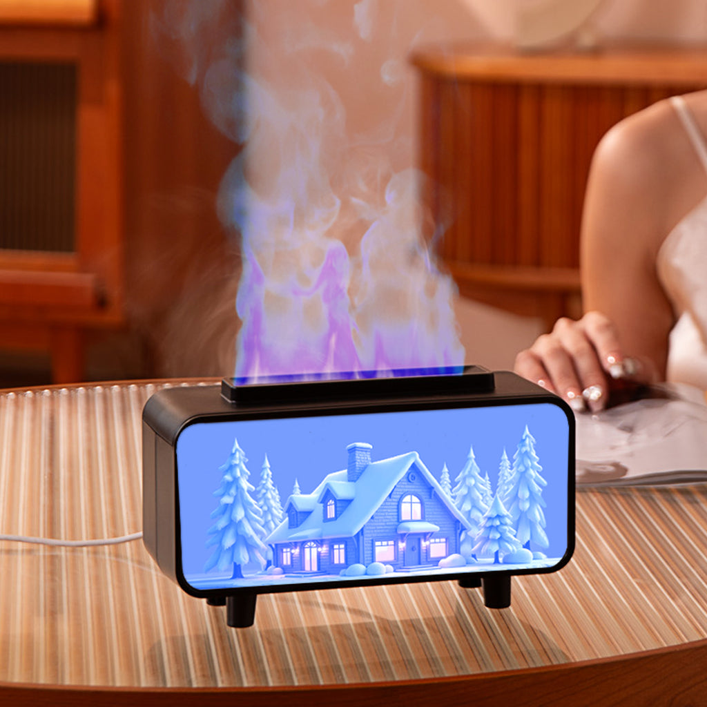 RGB Color Changing Flame Effect Humidifier & Essential Oil Diffuser with Picture-Style Fireplace Aromatherapy Machine