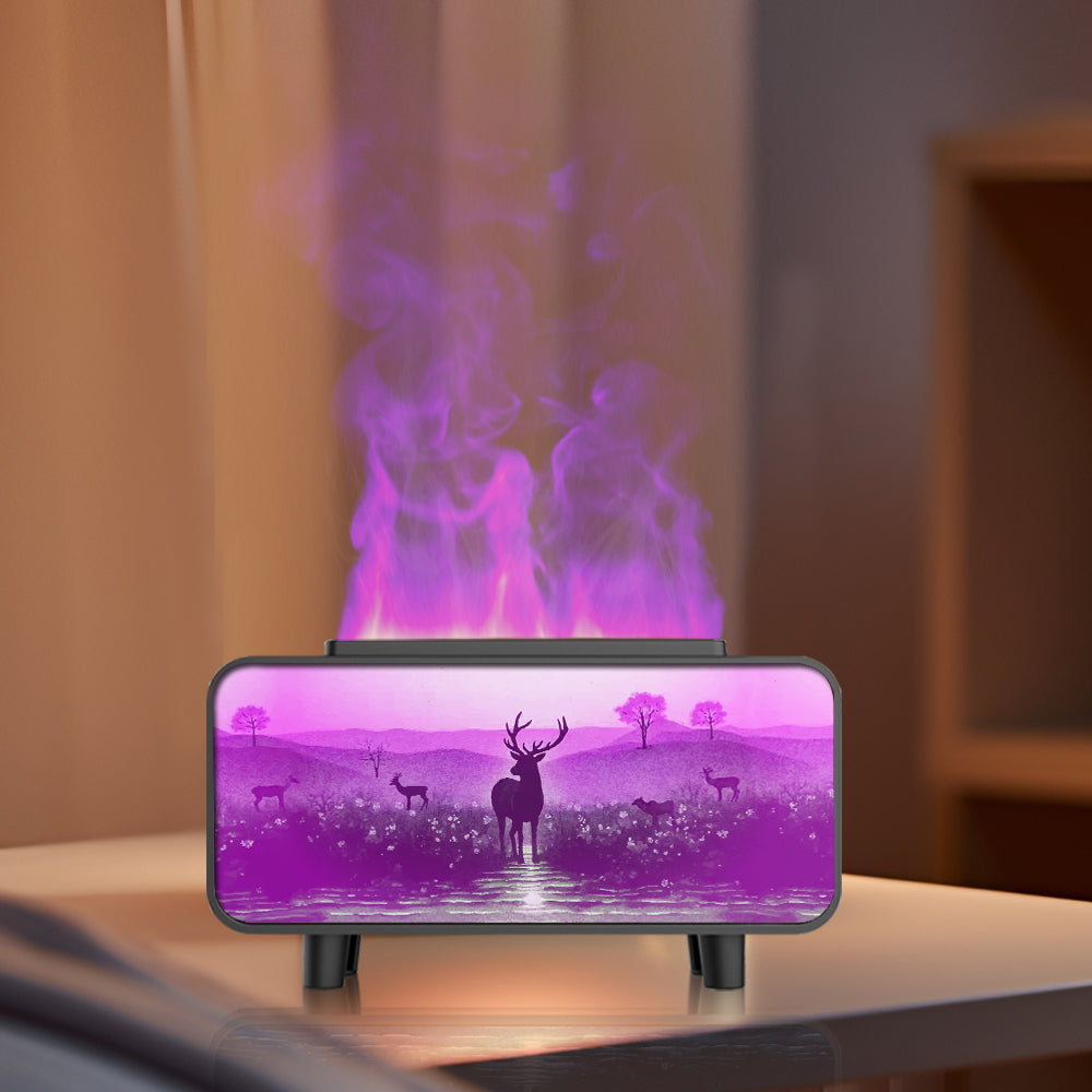 RGB Color Changing Flame Effect Humidifier & Essential Oil Diffuser with Picture-Style Fireplace Aromatherapy Machine
