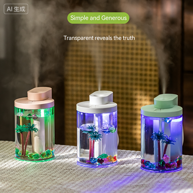3-in-1 Ultrasonic Humidifier with Colorful LED Night Light with Water-Love Micro-Landscape Humidifier