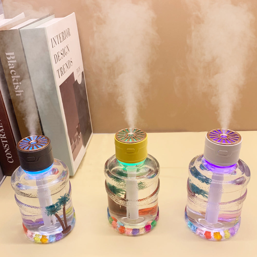 Tontong Bucket Micro-Landscape Humidifier - Portable USB-Powered Ultrasonic Humidifier with Colorful LED & Decorative Scene