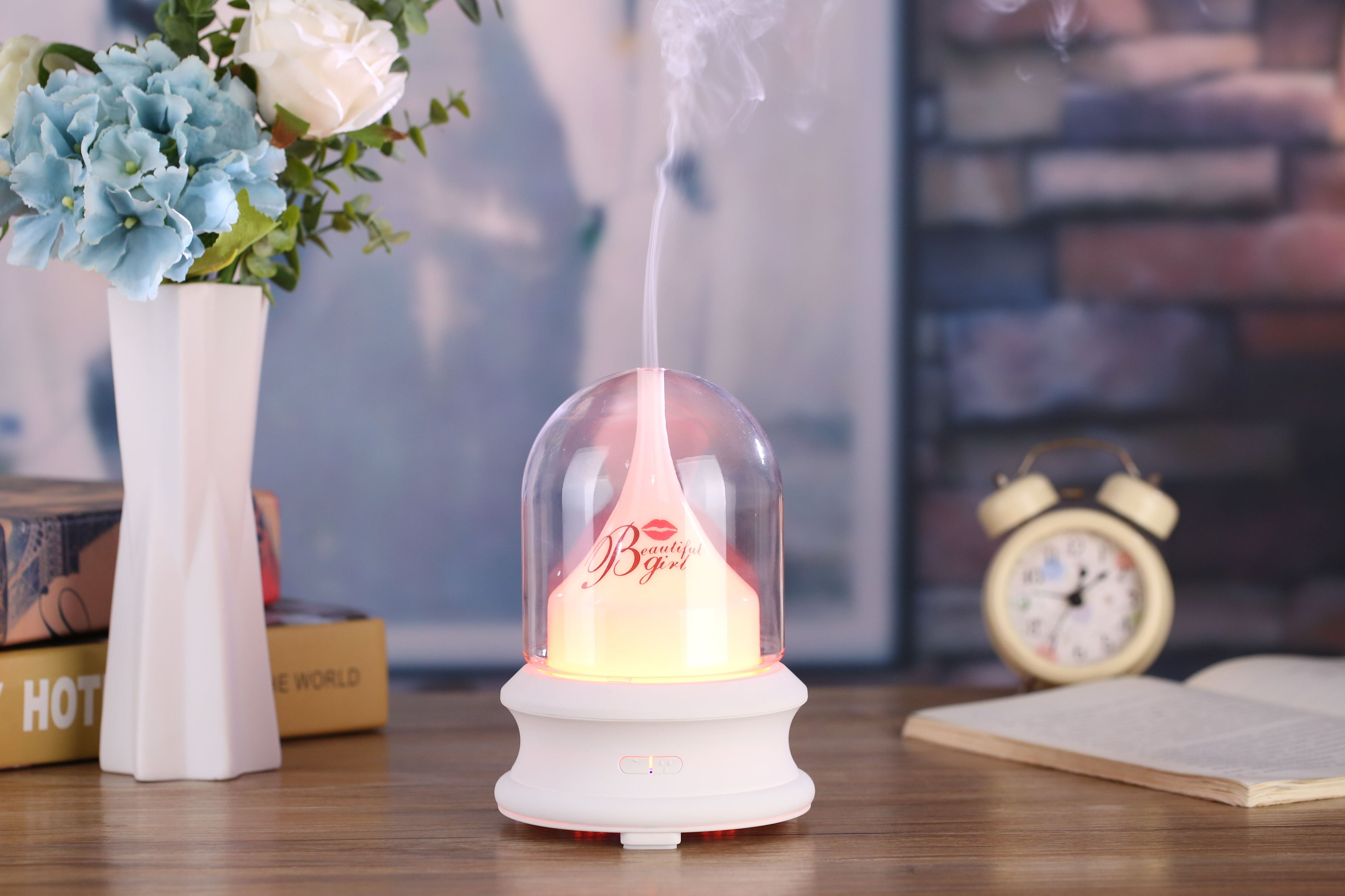 Ultrasonic Diffuser with Warm Ambient Light & Auto Shut-Off Safety Flowing Light Bottle Aromatherapy Humidifier (Common Design)