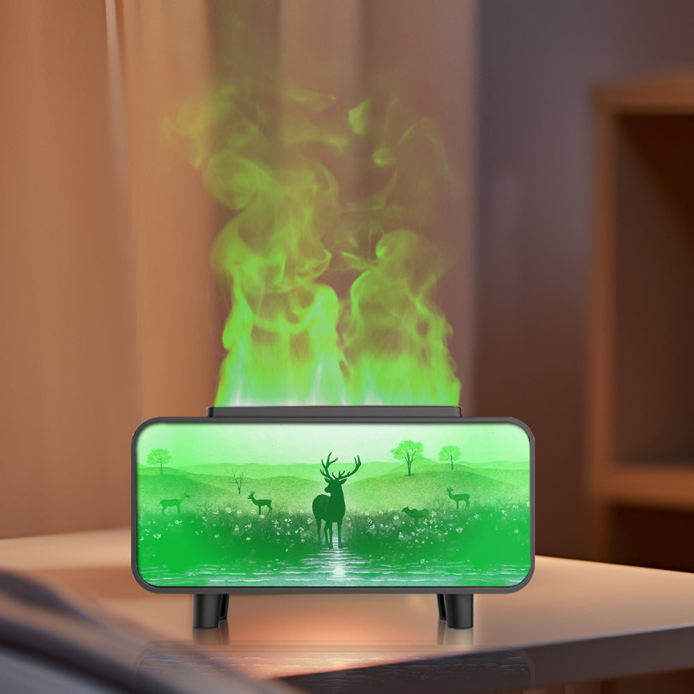 Picture-Style Fireplace Aromatherapy Machine - RGB Color Changing Flame Effect Humidifier & Essential Oil Diffuser