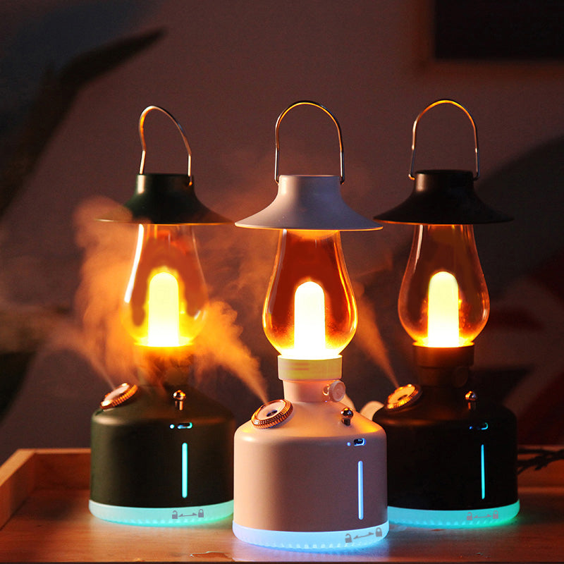 Vintage Retro Lantern Humidifier with Warm LED Light - Portable Rechargeable Battery Operated Humidifier for Bedroom & Camping