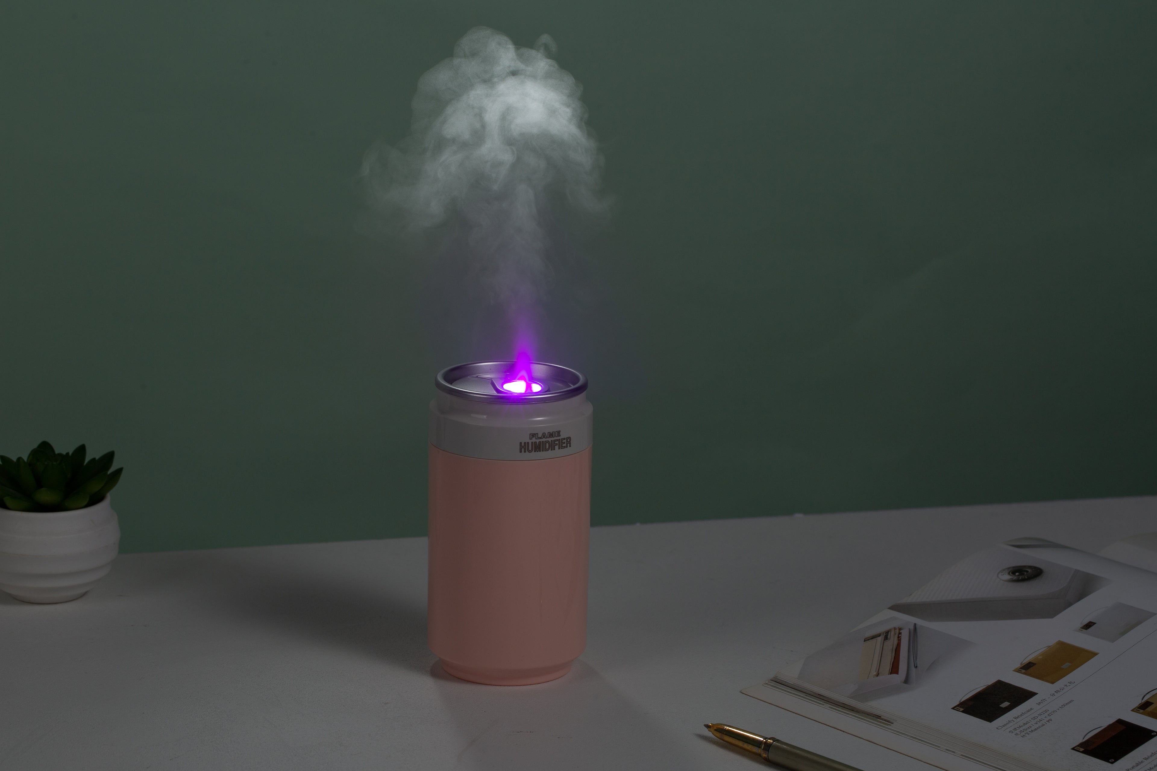 Portable Wireless Ultrasonic Humidifier PP Flame Can-Style Humidifier (Battery-Powered Version)