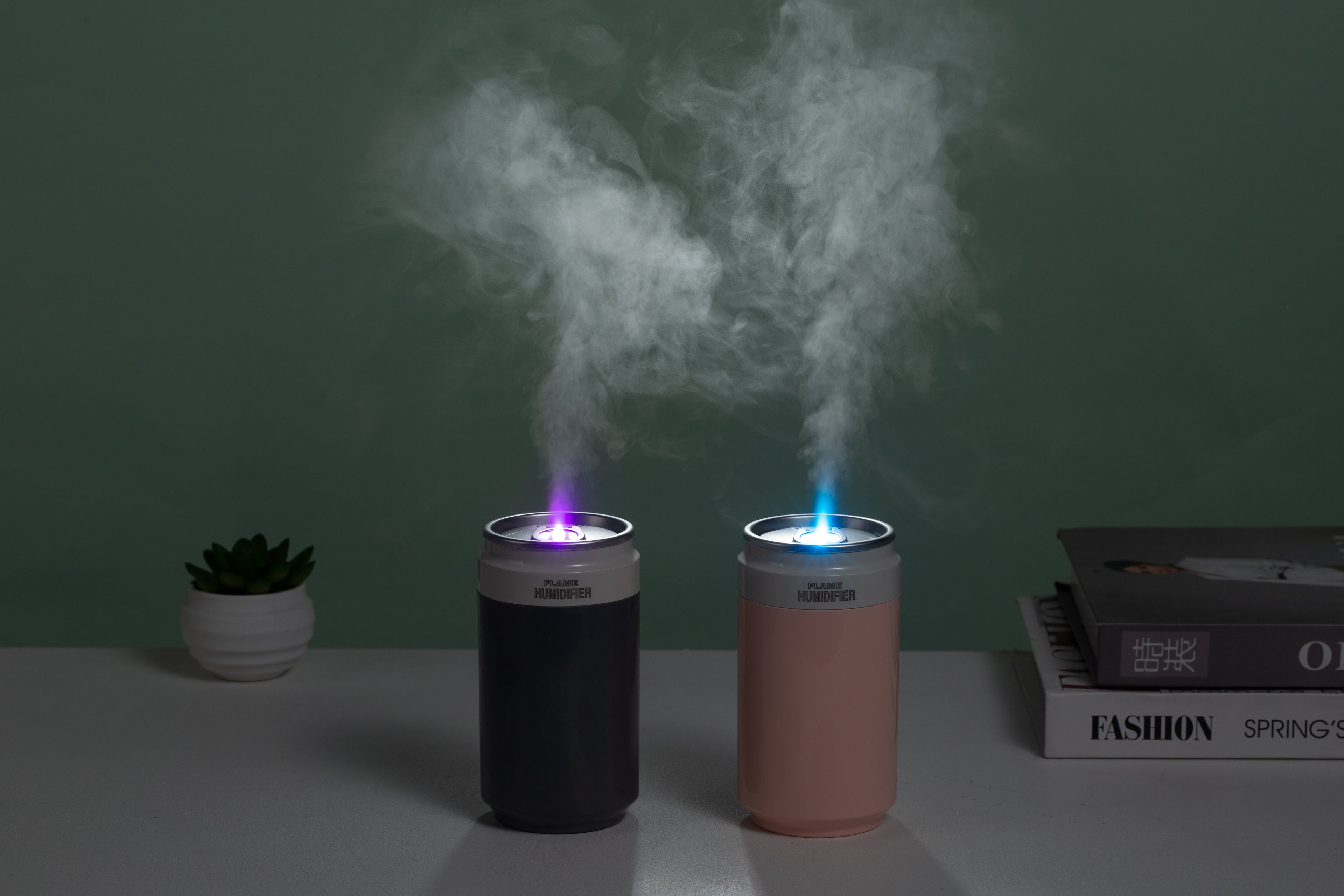 Portable Wireless Ultrasonic Humidifier PP Flame Can-Style Humidifier (Battery-Powered Version)