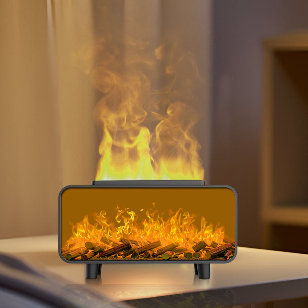 RGB Color Changing Flame Effect Humidifier & Essential Oil Diffuser with Picture-Style Fireplace Aromatherapy Machine