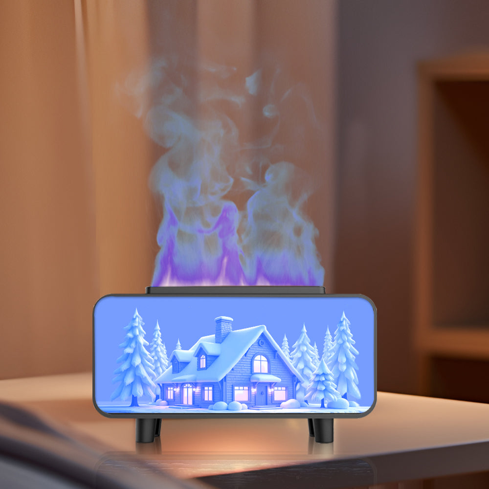 RGB Color Changing Flame Effect Humidifier & Essential Oil Diffuser with Picture-Style Fireplace Aromatherapy Machine