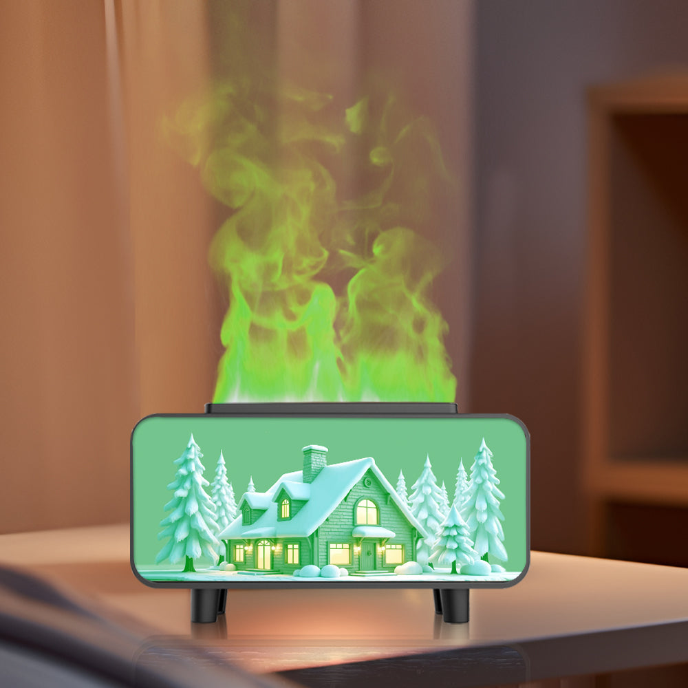 RGB Color Changing Flame Effect Humidifier & Essential Oil Diffuser with Picture-Style Fireplace Aromatherapy Machine
