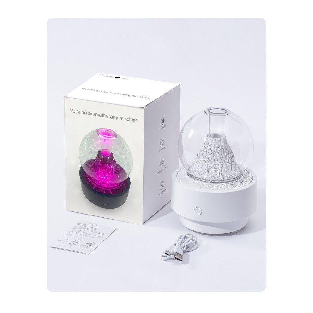 Lava Mountain Aromatherapy Machine (With Cover Version) - Volcano-Style Ultrasonic Humidifier with Transparent Glass Dome & RGB LED Light