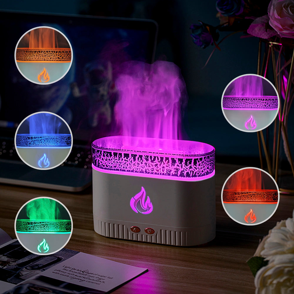 Salt Stone Lava Aroma Diffuser - 4-Color Flame Effect Ultrasonic Humidifier with Himalayan Salt-Inspired Design