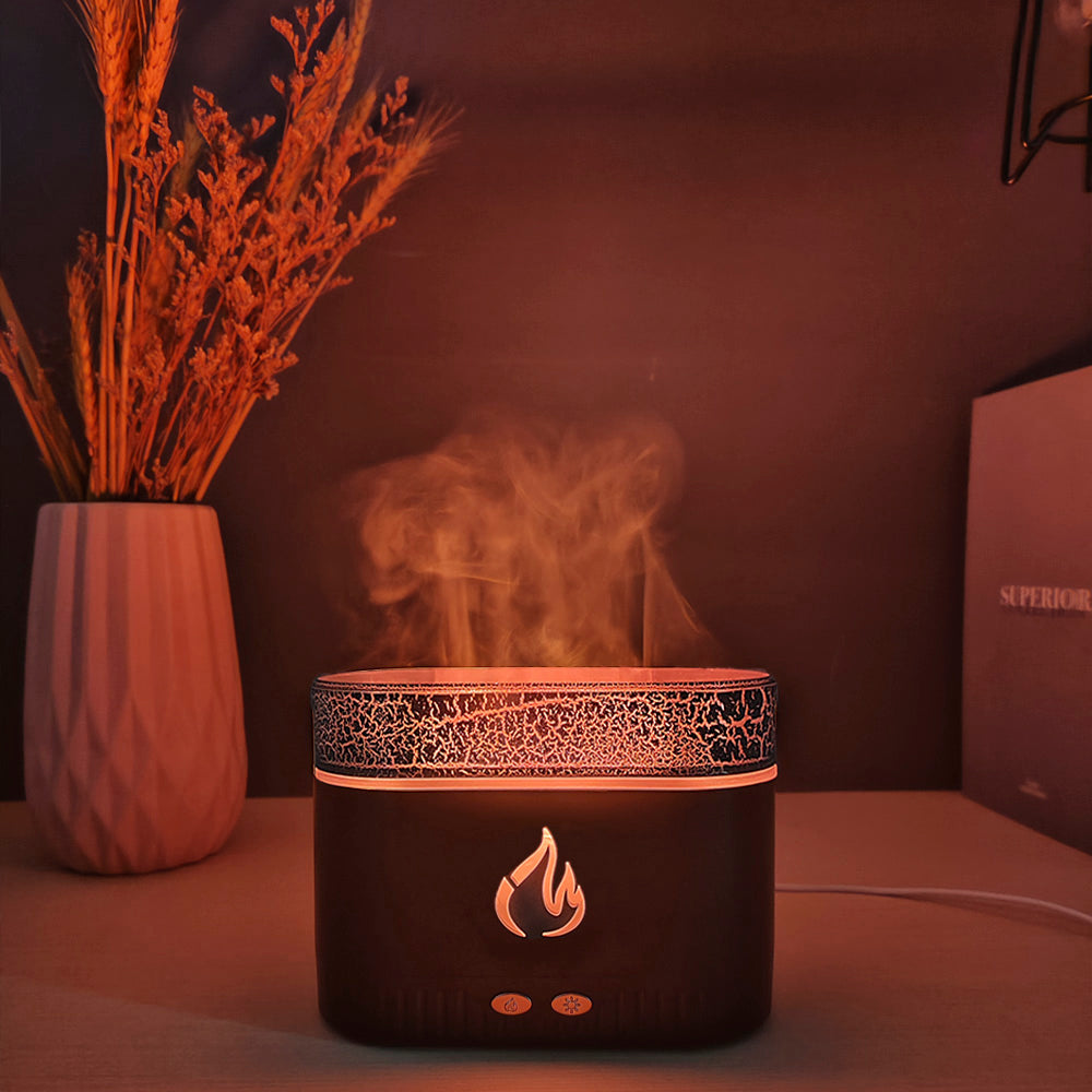 4-Color Flame Effect Ultrasonic Humidifier with Himalayan Salt-Inspired Design Salt Stone Lava Aroma Diffuser